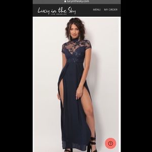 Maxi navy blue open back dress